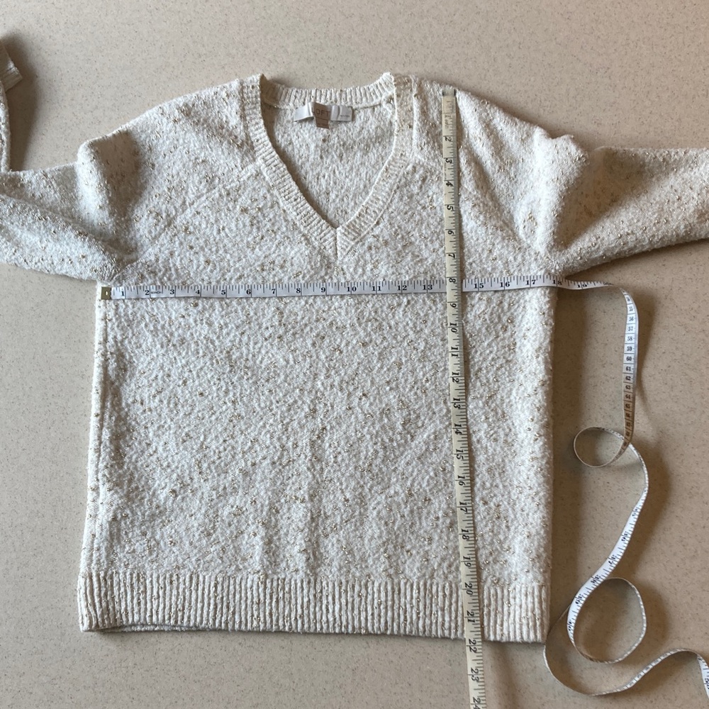 LOFT Cream with Gold Flecked V-Neck Sweater Women Size Small Petite - Picture 6 of 9